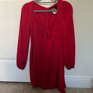 Reformation Front Tie Red Long Sleeve Dress